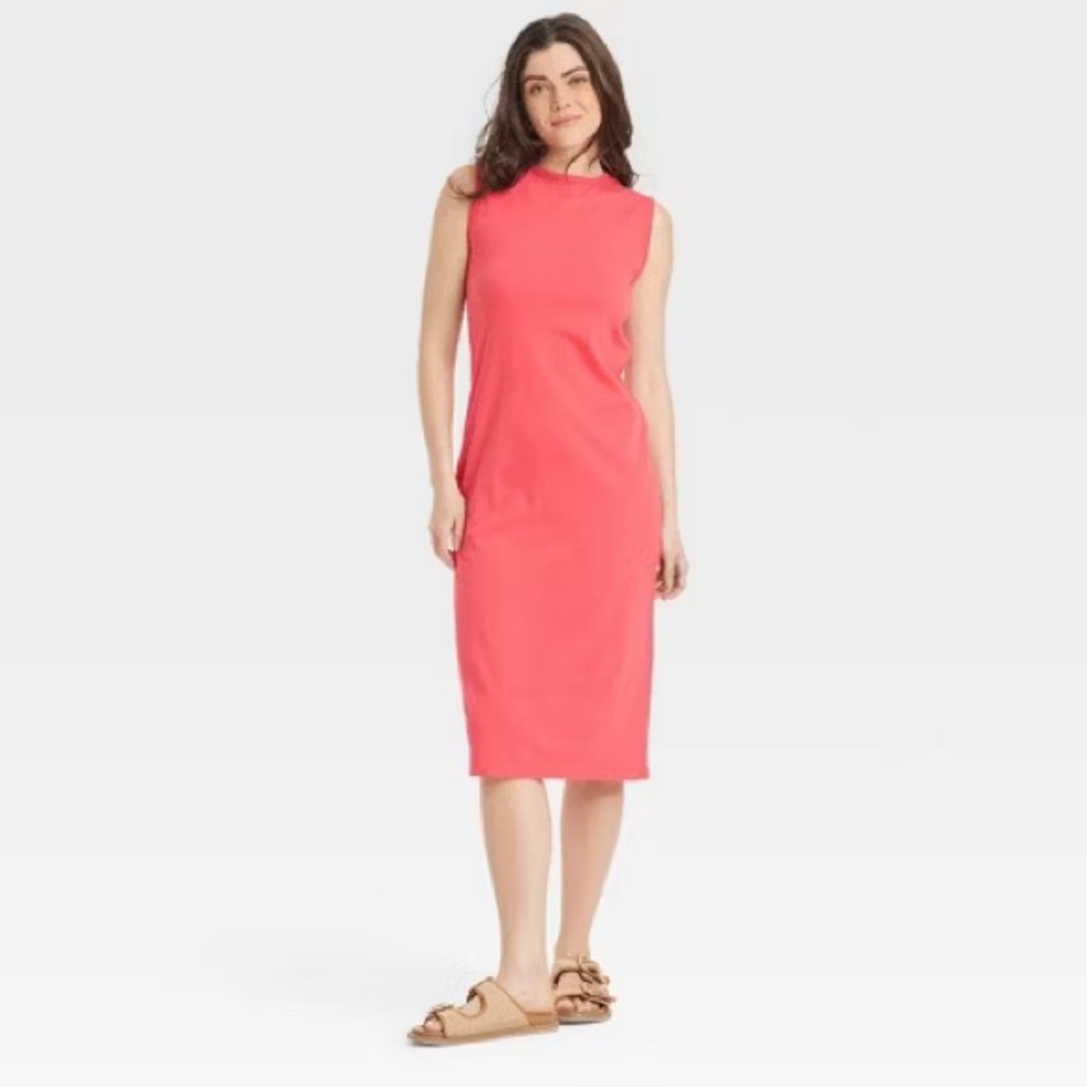 Red/coral knit shift dress